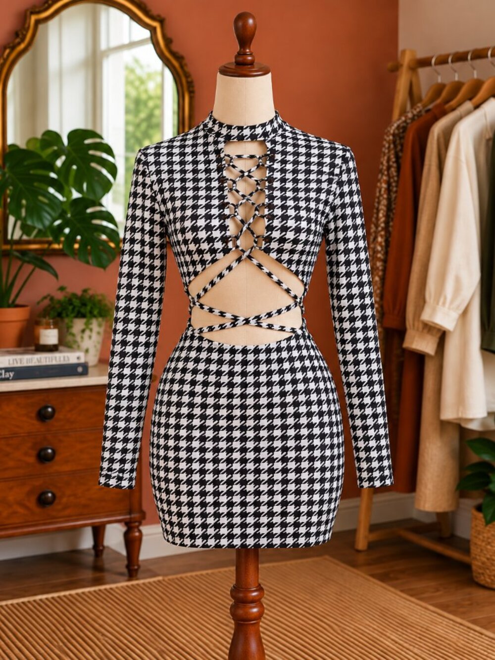 Hounds Tooth Print Dress